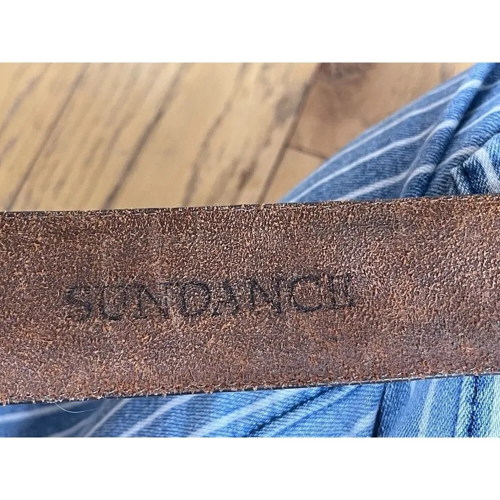 Vintage Brighton Sundance Brown Leather Belt Ornate Filigree Buckle USA Small